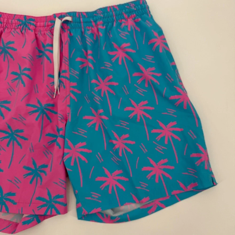 Chubbies Mens Swim Trunks Pink Teal Palm Tree Tropical Board Shorts 7 Inch XL